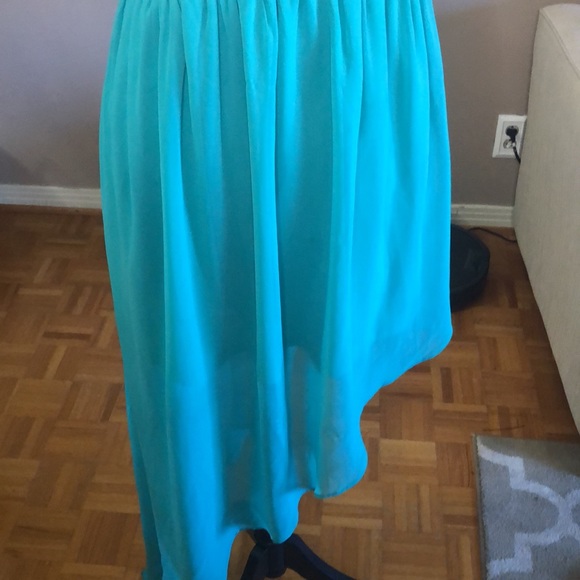 Teal one strap pearl studded high low gown - Picture 4 of 8
